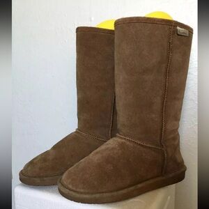 Bearpaw Emma Tall Boots Suede Genuine Sheepskin Wool Lined Brown Women's Size 7
